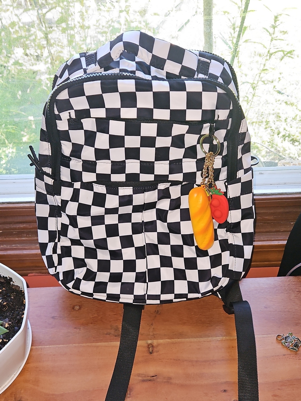 Iris & Rainbow Checkerboard Black Backpack Multiple Pockets